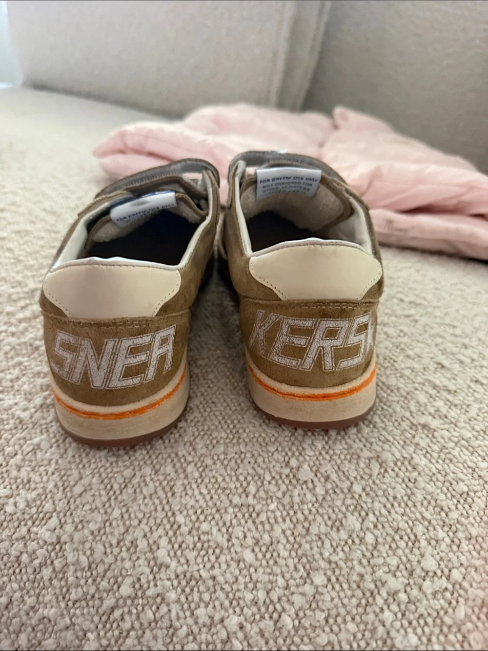 Golden Goose Kids Tan Suede Sneakers with Orange Trim